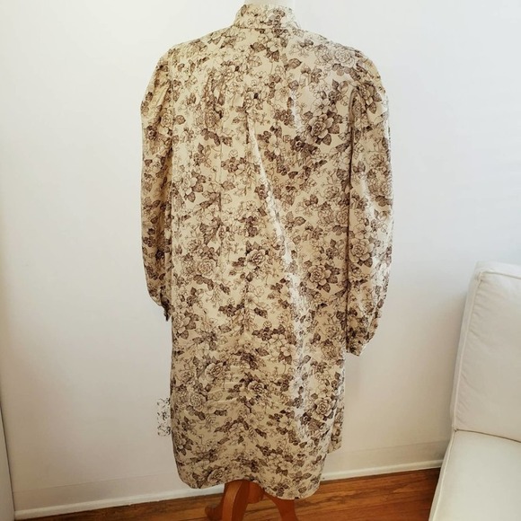 Vintage Tunic Dress Flowy Floral Cream & Brown / Size Large - Picture 4 of 4